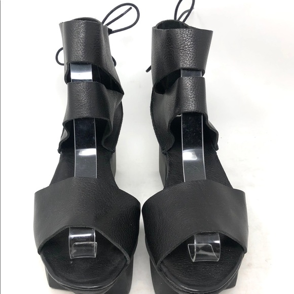 Trippen Happy Black Leather Platform Sandals 42/10 - Picture 8 of 8